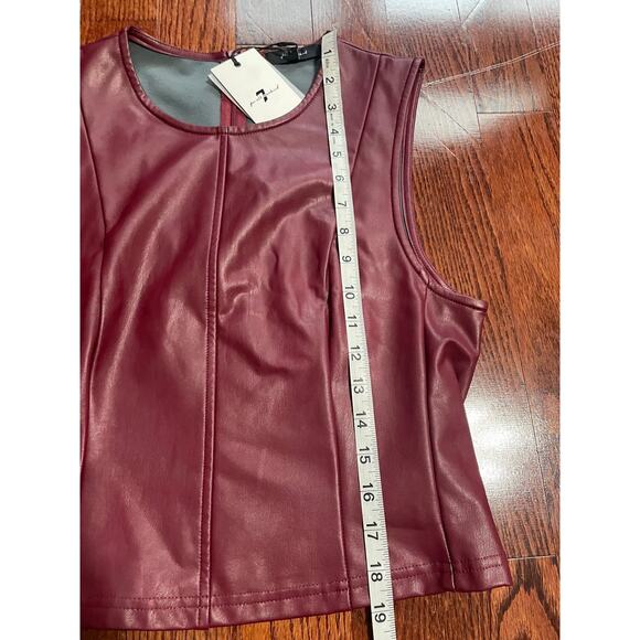 NWT 7 For All Mankind Women Wine Faux Leather Sleeveless Shell  Top Medium - Picture 7 of 8